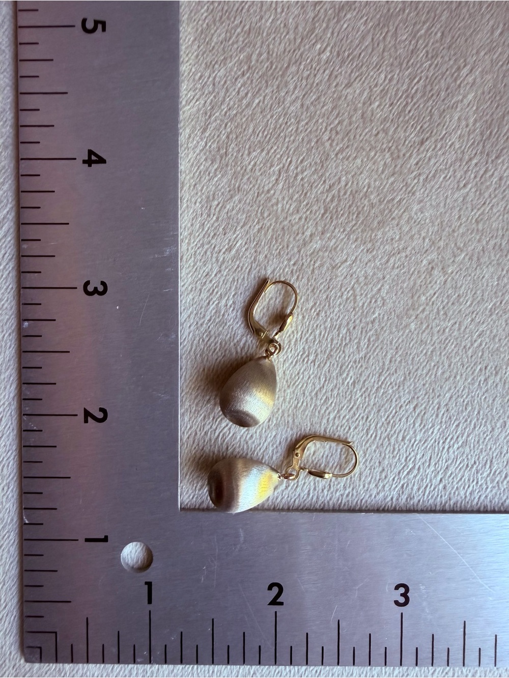 14K Gold Brushed Teardrop Drop Earrings | Two-Tone Satin Finish | 3.14g - Picture 9 of 16